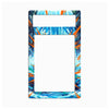 A rectangular decorative frame or mat with rounded corners, featuring an abstract ocean wave pattern in shades of blue, white, and orange, with a large blank white center and a smaller white rectangular slot at the top.