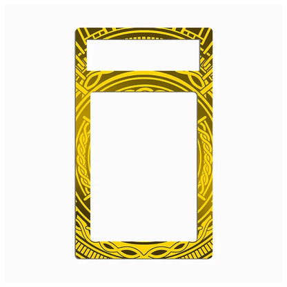 A decorative phone case frame or cutout insert with a yellow and black tribal pattern, shown on a plain white background.