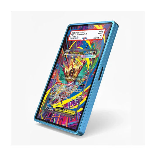 A blue protective phone case shown at an angle on a light gray background, featuring a colorful screen protector with a pinball machine graphic.