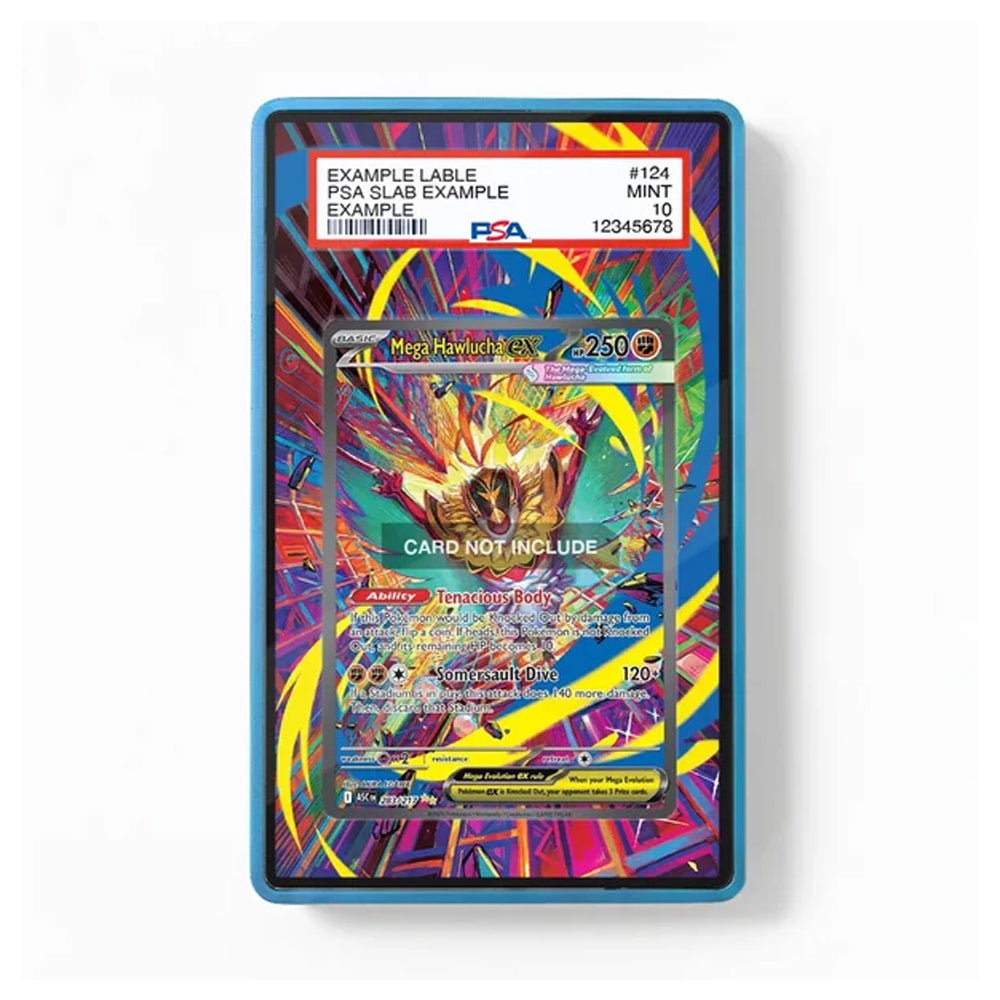 A PSA graded holographic Pokémon TCG card slab containing a Magcargo GX card, shown against a clean white background. The slab features a vibrant multicolor holographic pattern with a blue border, and the top label shows a PSA mint certification.