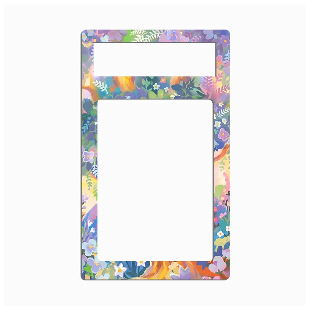 A rectangular decorative frame with a colorful floral and botanical border pattern, featuring two cutout openings, shown on a plain white background.
