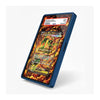 A blue protective phone case with a printed flame graphic on the back, shown at an angle on a light gray background.
