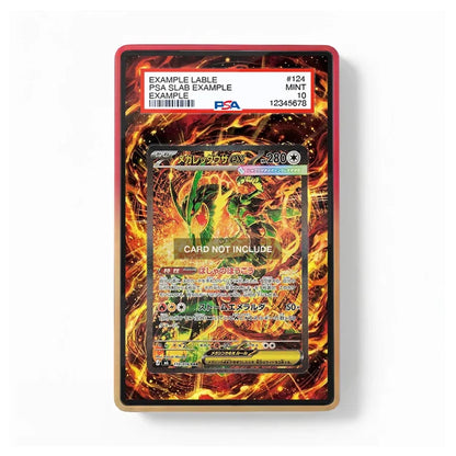 A PSA graded display slab containing a Pokémon trading card, shown against a plain white background. The slab has a red border and a printed label at the top indicating PSA details, with a sample card visible inside.