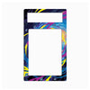A rectangular plastic frame or insert with a colorful abstract swirl pattern in blue, purple, pink, yellow, and black, featuring two horizontal cutouts at the top, shown on a plain white background.