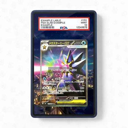 Trading card in a protective case with PSA grading label on a white background