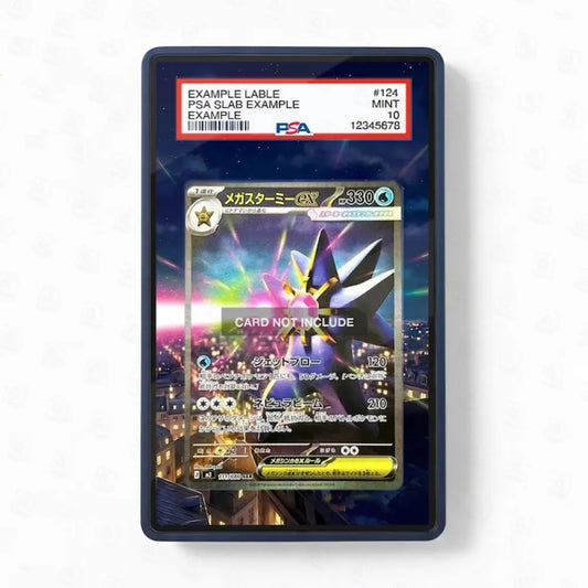 Trading card in a protective case with PSA grading label on a white background