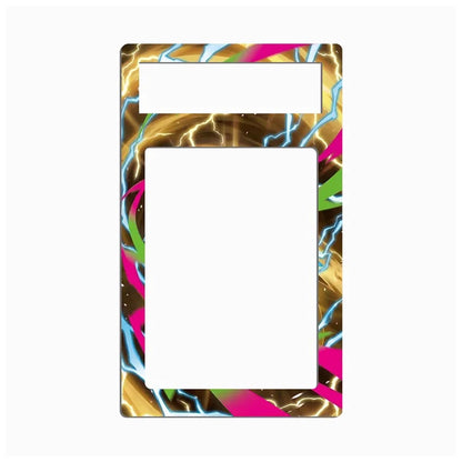 A rectangular decorative plate or frame with a colorful abstract lightning pattern on a white background.