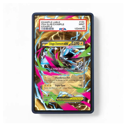 A collectible Pokémon trading card featuring a holographic gold and blue design with a blue creature illustration, shown against a plain white background. The card includes printed example text and a black border.