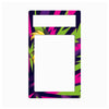 A rectangular picture frame with a colorful tropical leaf pattern in pink, green, purple, and yellow, shown on a plain white background.