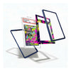A set of custom protective phone cases with a dark blue translucent outer frame and a vibrant neon pink, green, and purple patterned inner insert, shown floating against a clean white background.