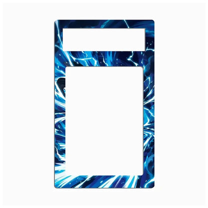 A rectangular plastic phone or tablet accessory frame with a blue and black lightning-bolt pattern, shown on a plain white background.
