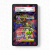 Trading card in a protective case with PSA grading label on a white background