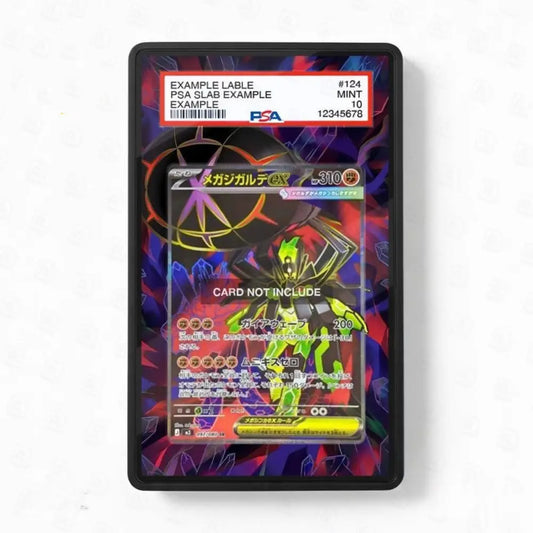 Trading card in a protective case with PSA grading label on a white background