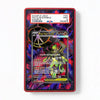 Pokémon trading card in a protective case with colorful design