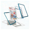 A set of transparent tempered glass screen protectors with a metallic teal-blue edge, shown floating in an exploded view around a graded trading card on a clean white background.