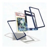 A set of custom protective phone cases with dark blue frames, shown floating in a clean studio setting with a graded PSA card in the center.