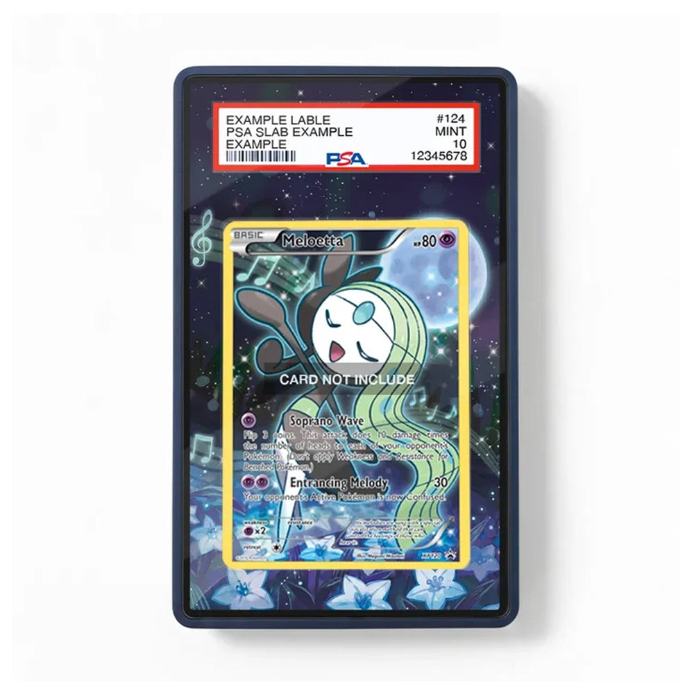 A PSA-graded holographic Pokémon TCG trading card slab showing a Mint condition card of a blue creature, with a red PSA label at the top and a yellow border on the card face.