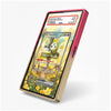 A custom protective phone case with a gold-toned lower half and a pink upper half, featuring a printed Pokémon card design on the back. The case is shown with a PSA authentication label at the top, set against a clean white background.
