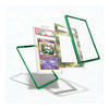 Three clear acrylic display frames with green borders are shown floating against a white background, with one frame holding a collectible card insert. The frames appear transparent with a bright green edge color, and the card insert is included only to demonstrate use.