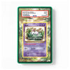 A PSA graded protective card case for a Pokémon TCG card, featuring a green border and a sample label at the top. The inner card has a placeholder graphic that reads 'CARD NOT INCLUDE'.