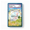 A PSA graded protective slab containing a Pokémon Mew trading card example, with the slab itself visible against a plain white background. The slab has a blue border and a printed insert showing a Mew card with a rainbow and grassy field illustration.
