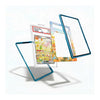 Three transparent protective frames with blue edges are shown floating around a graded Pokémon TCG card in a clear plastic slab, on a clean white background.