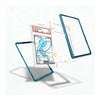 Three transparent acrylic or glass display frames with bright blue edges are shown floating on a white background, with one frame holding a Pokémon trading card and another showing a printed insert. No person, animal, or real environment is present, so this is Product/Packaging rather than Lifestyle.