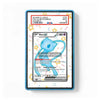 A PSA graded sample Pokémon card in a blue protective slab, shown against a white background with a PSA certification label visible at the top. The slab includes a printed decorative pattern and a sample Mew card insert.