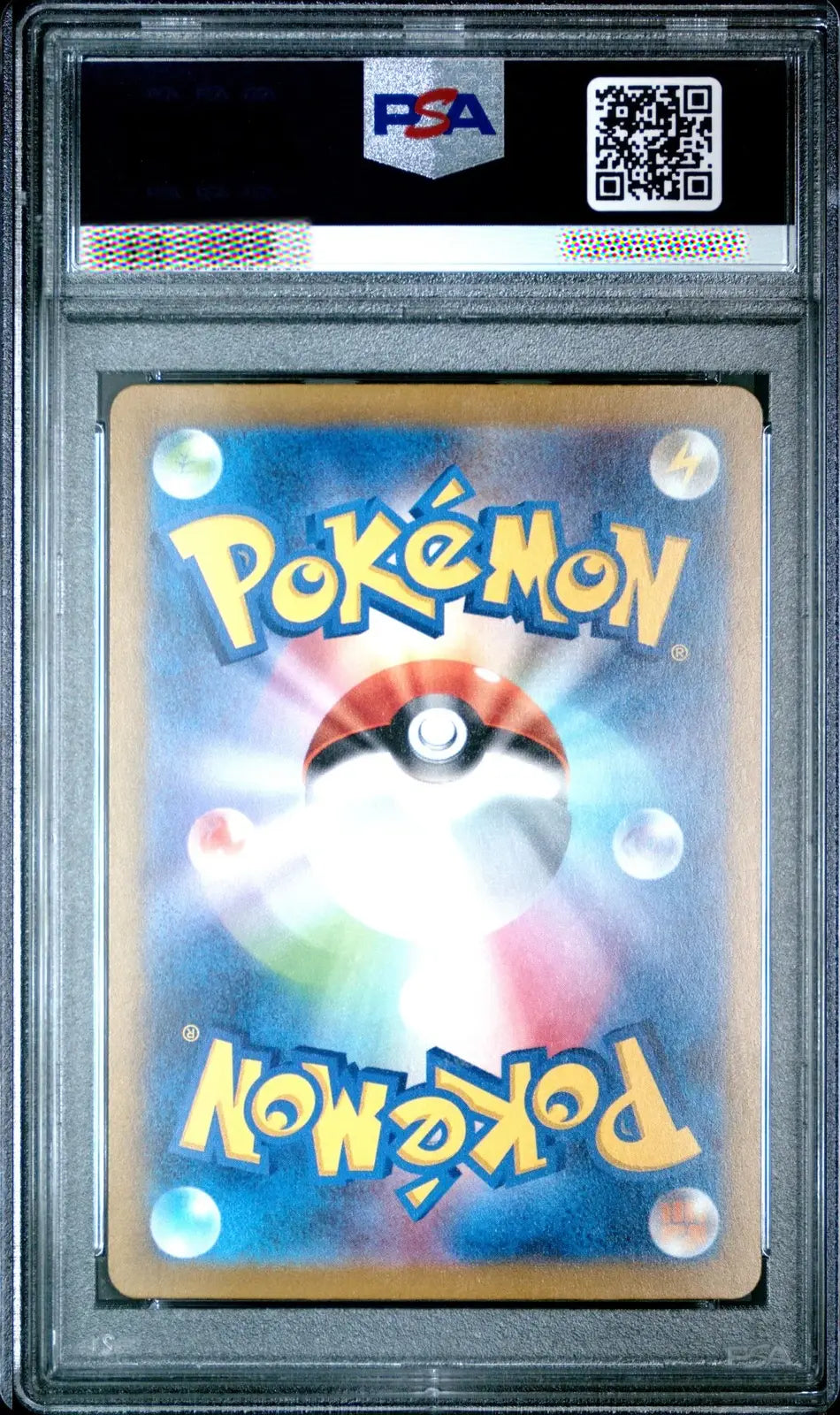 Pokémon trading card in a PSA protective case with a colorful design and Pokémon logo.
