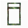 A rectangular picture frame with a nature forest illustration border, featuring green foliage, brown tree trunks, and a white cutout center for a photo, shown on a light gray background.