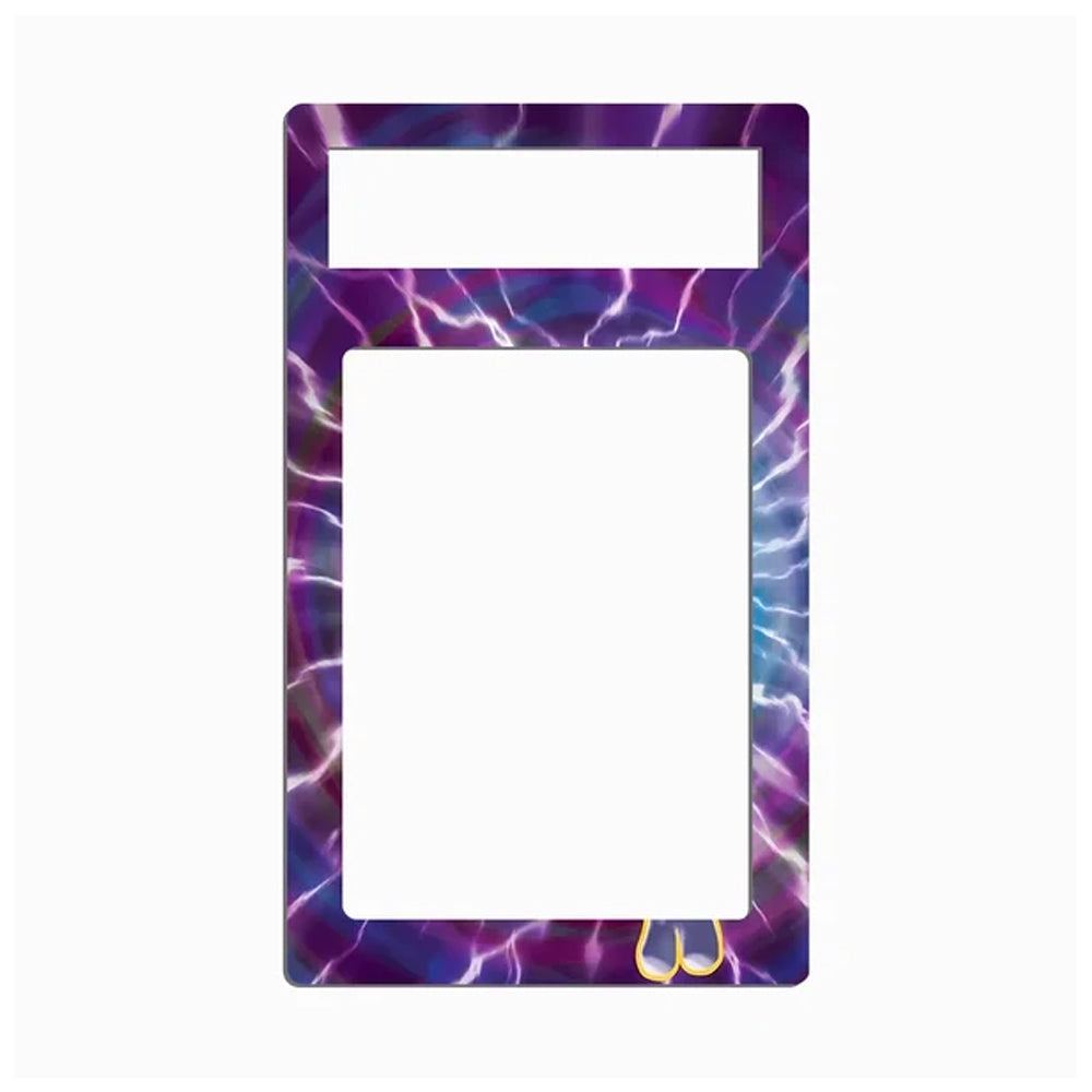 A decorative rectangular frame or plate with a purple and blue lightning-bolt pattern, featuring a small gold bow at the bottom center, shown on a plain white background.