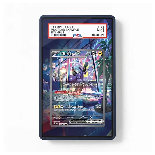 A PSA graded protective slab for a Pokémon trading card, featuring a clear front with a red PSA grading label at the top and an illustration of Miniltoe EX inside. The slab is shown on a clean white background.
