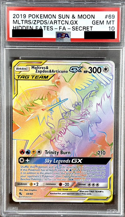 Pokémon trading card in a protective case with a PSA grading labele