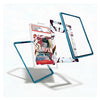 A set of transparent protective phone cases with blue edges, shown floating around a graded comic book on a clean white background.