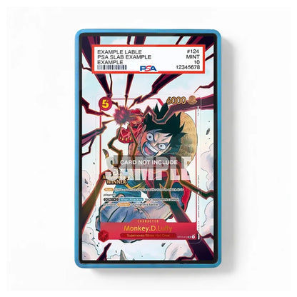 A PSA grading slab containing a collectible card featuring Monkey D. Luffy from One Piece, shown on a clean white background.