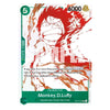 A collectible trading card featuring Monkey D. Luffy from the anime One Piece, with a red-and-white illustrated character design, green border accents, and text including '6000' and 'Character'.