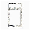 A rectangular phone or tablet screen protector frame with a black and white illustrated border featuring cartoon characters and abstract swirls, shown on a light gray background.