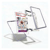A clear protective case for a tablet, shown disassembled into its components on a white background. The case features a colorful comic book cover insert on the back, with a black-and-white marble pattern trim and a clear front glass panel.