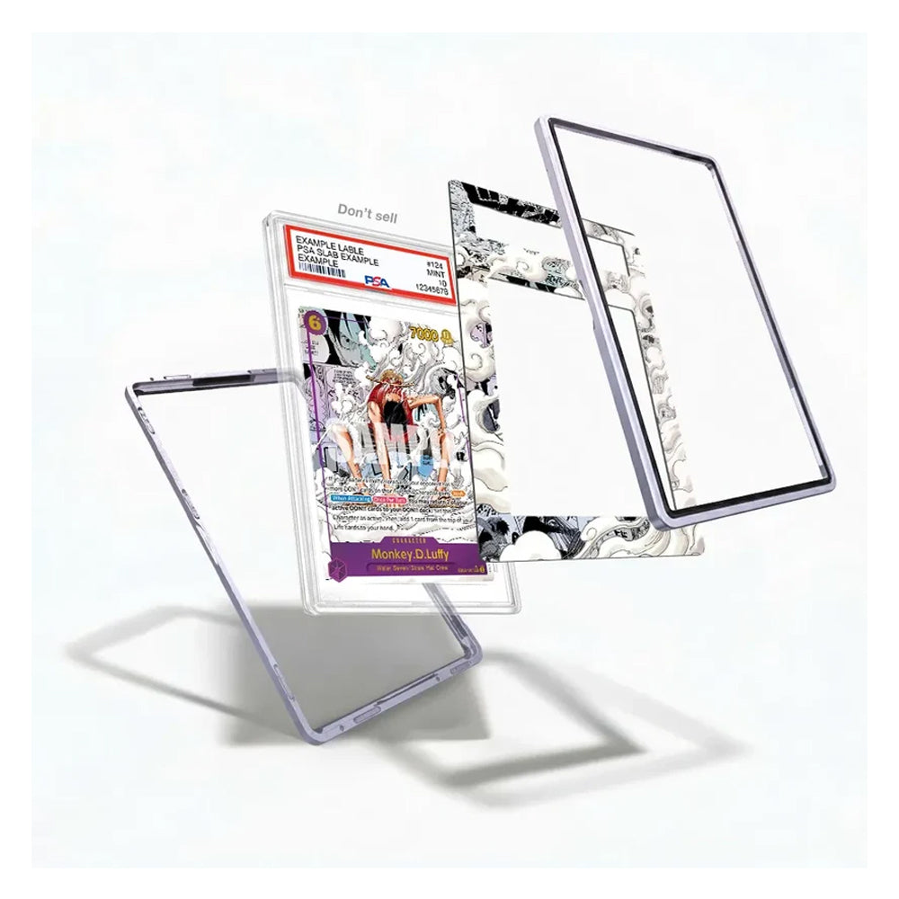 A clear protective case for a tablet, shown disassembled into its components on a white background. The case features a colorful comic book cover insert on the back, with a black-and-white marble pattern trim and a clear front glass panel.