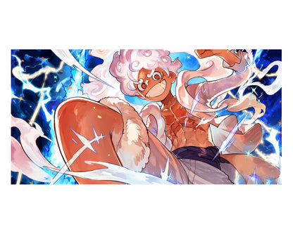 Anime-style illustration of a character with pink hair and an orange body, surrounded by blue lightning effects, shown on a white background.