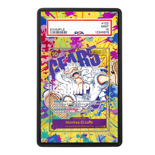 A PSA graded collectible card of Monkey D. Luffy from One Piece, showing a 10/10 Mint condition rating.