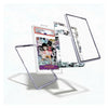 A transparent protective case with a clear stand, shown disassembled into its individual components: the outer shell, a clear kickstand, a decorative patterned inner sleeve, and a comic book insert from My Hero Academia.