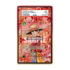 Card with anime character design on a red background