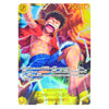 A collectible anime trading card featuring Monkey D. Luffy from One Piece, with dynamic artwork of him in a red open shirt and blue shorts surrounded by lightning effects, on a white background.