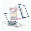 Three transparent screen protectors with blue edges are shown floating against a white background, with one protector partially covering a graded collectible card to demonstrate use.