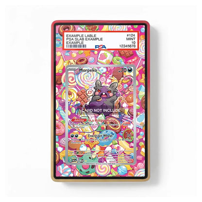 A framed art print featuring a colorful, candy-themed background with a central Pokémon Morpeko illustration, presented in a red frame against a white background.