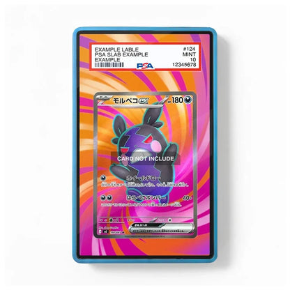 A PSA graded slab containing a Pokémon card featuring Mew, shown against a clean white background. The slab has a blue border and a colorful pink, orange, and yellow swirled design, with a PSA label visible at the top.