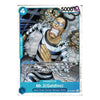 A single trading card featuring Mr.3 (Galdino) from the anime One Piece, with character artwork, blue and white border elements, and printed text including '5000' and 'Character'.