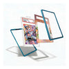 A set of transparent acrylic display frames with colored borders, shown floating around a graded comic card on a clean white background.