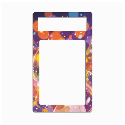 A rectangular plastic or acrylic frame insert with a colorful abstract print, featuring a top cutout and a larger central cutout, shown on a plain white background.